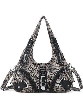 Women's Leopard Vegan Leather Satchel Handbag Purses Large Daily Shoulder Bags